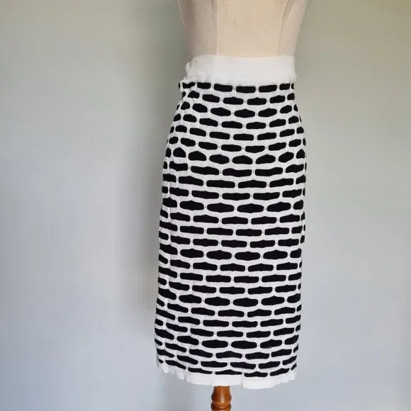 Veronika Maine Black & White Geometric Knit Pencil Skirt Size M - Picture 2 of 6
